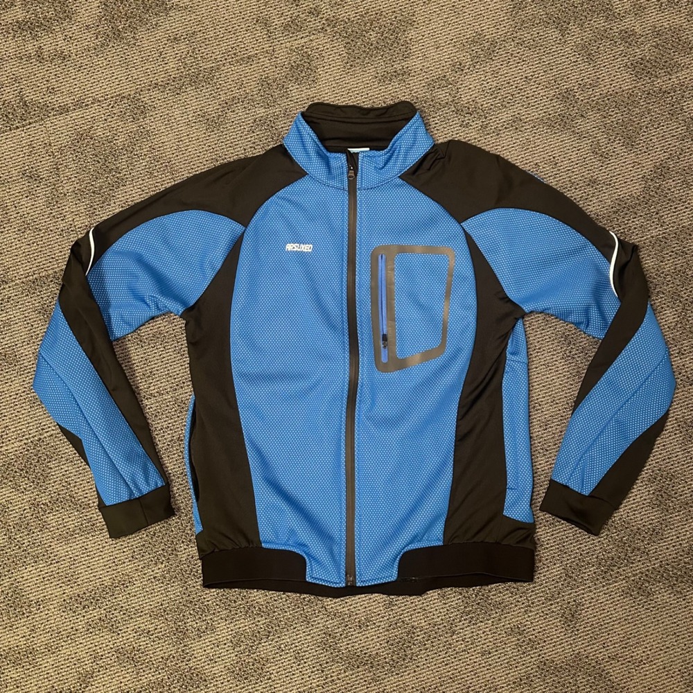 Arsuxeo Mens Cycling Jacket Blue Black Reflective Full Zip Bike Jersey Large